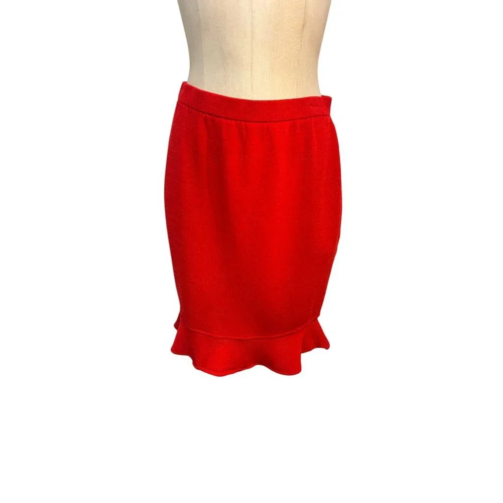 St. John Evening by Marie Gray Red Santana Knit Skirt With Ruffle Hemline size 6 - Picture 1 of 4